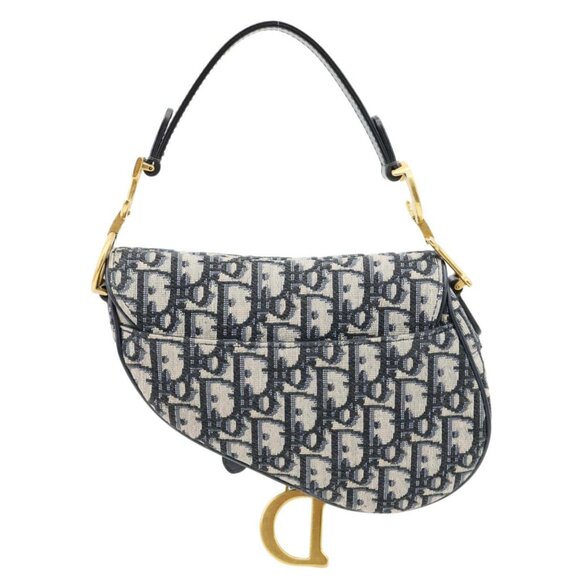 CHRISTIAN DIOR  Saddle Oblique Jacquard Satchel Bag Navy Blue - Picture 3 of 11